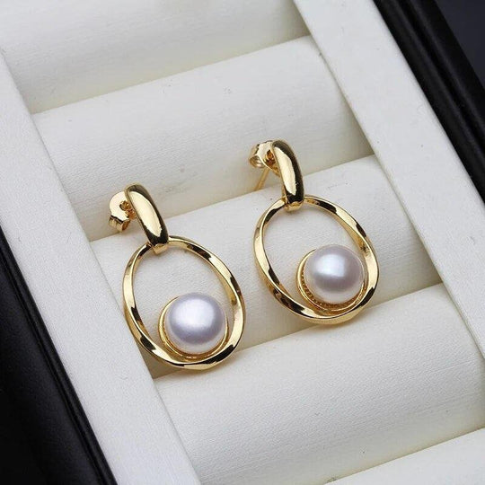 Pearl Drop Hoop Earrings