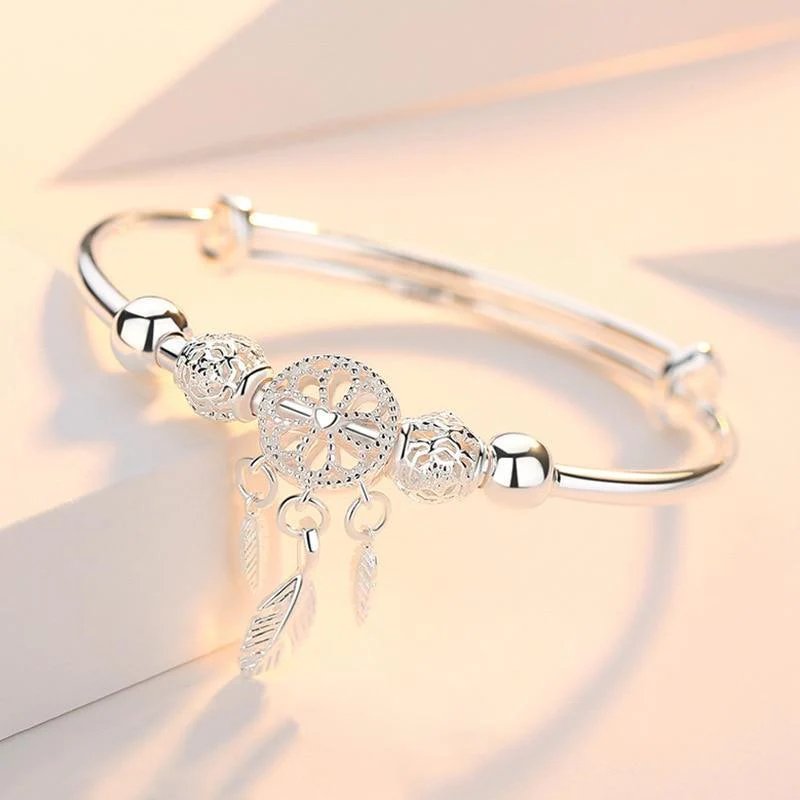 925 Sterling Silver Dreamcatcher Charm Adjustable Bracelet