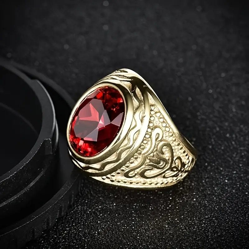 Engraved Gold Plated Gemstone Ring