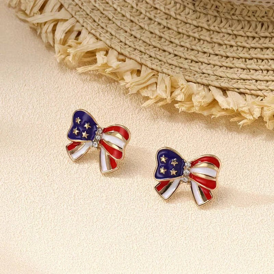 Rhinestone Enamel Bow Stud Earrings