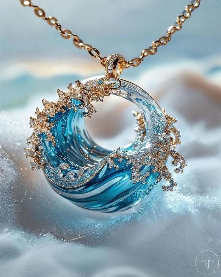 Wave Pendant Necklace with Gold Chain
