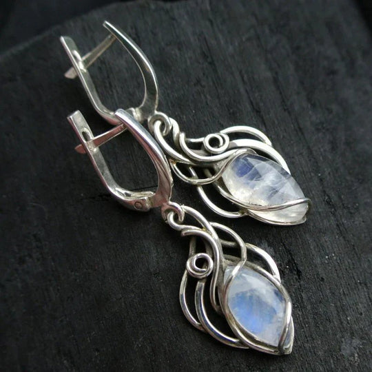 Moonstone Lever-Back Wire-Wrapped Earrings