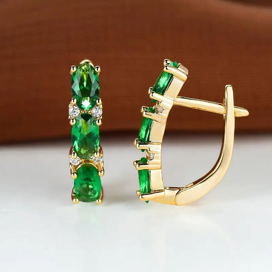Oval Cut Gemstone Vertical Hoop Earrings