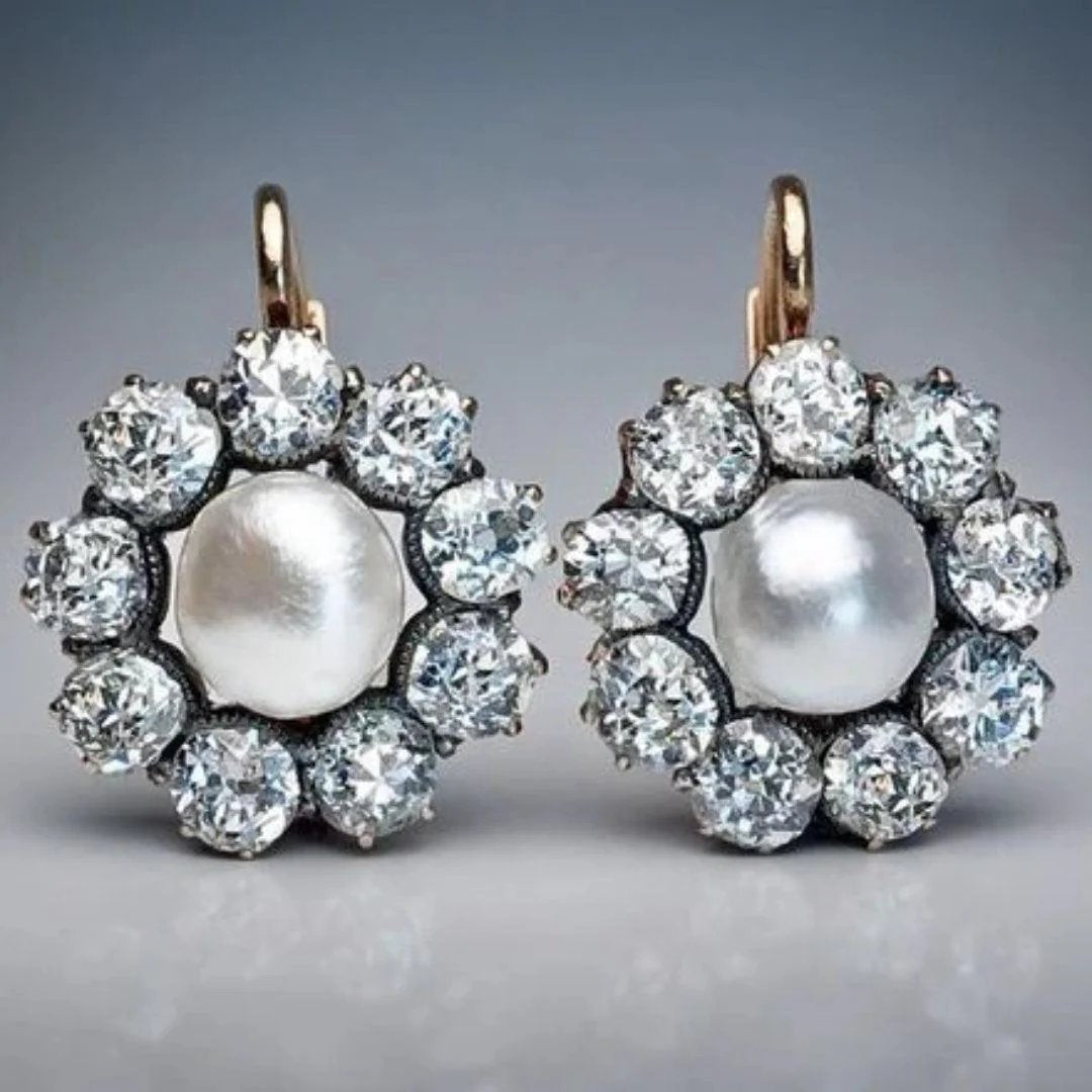 Pearl Center Halo Drop Earrings