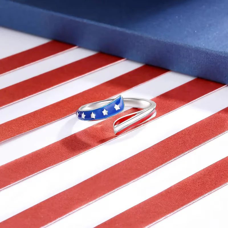 Patriotic Star Striped Wrap Ring