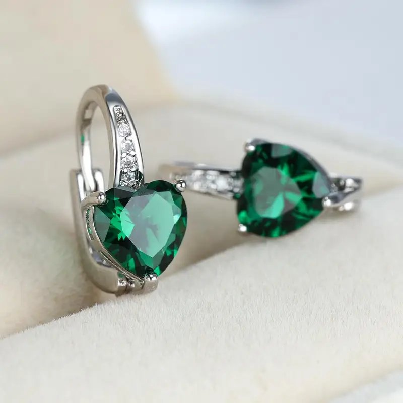 Sterling Silver Heart-Cut Cubic Zirconia Hoop Earrings