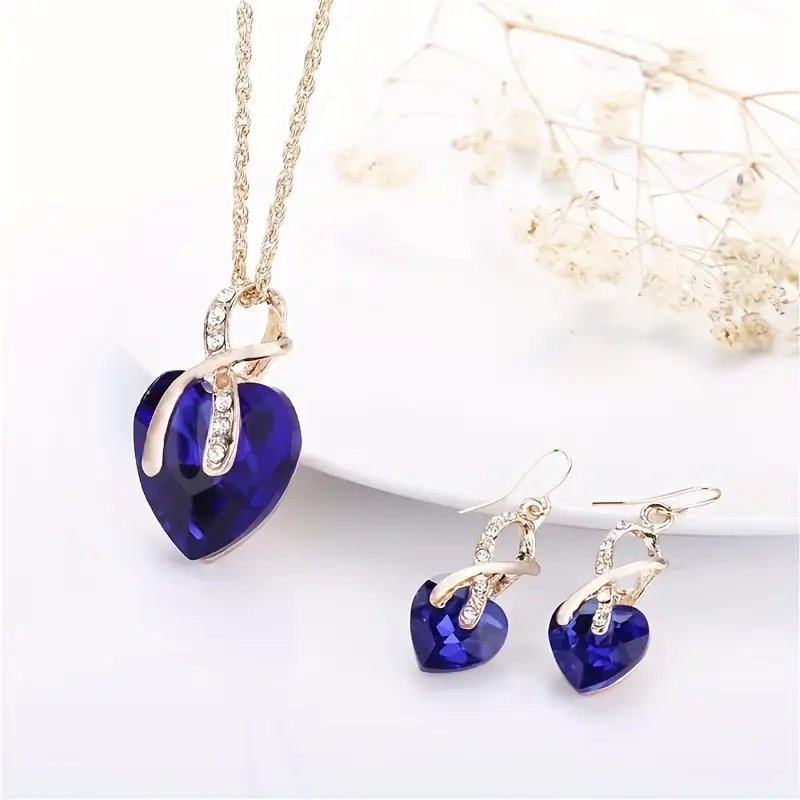 Gold-Plated Heart Pendant & Drop Earring Set