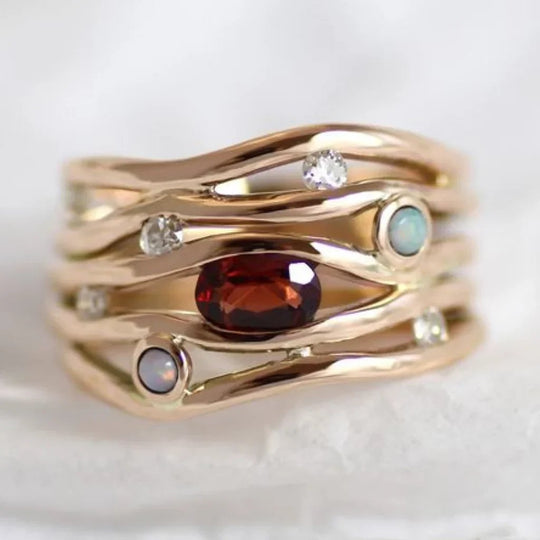 Multi-Stone Gold-Plated Stacking Ring