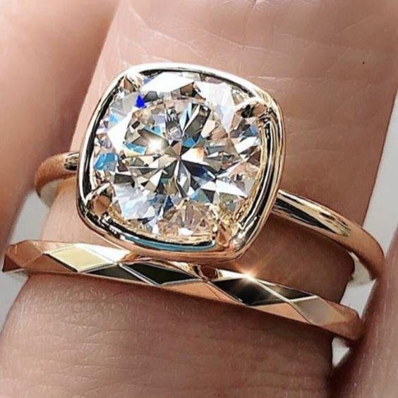 Cushion Cut Cubic Zirconia Bezel Ring