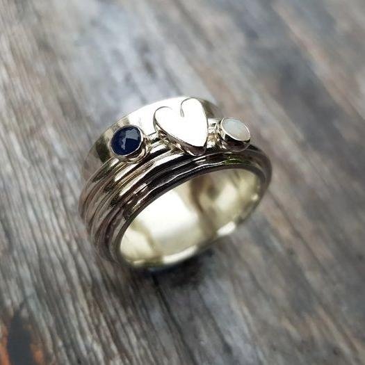 Sterling Silver Heart Ring with Gemstone Accents