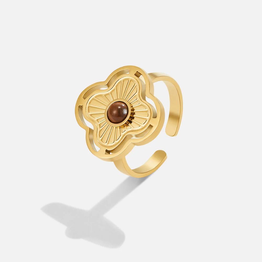 Adjustable Floral Center Stone Ring