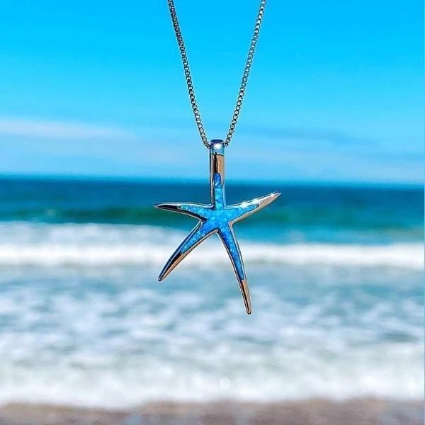 Sterling Silver Opal Starfish Pendant Necklace