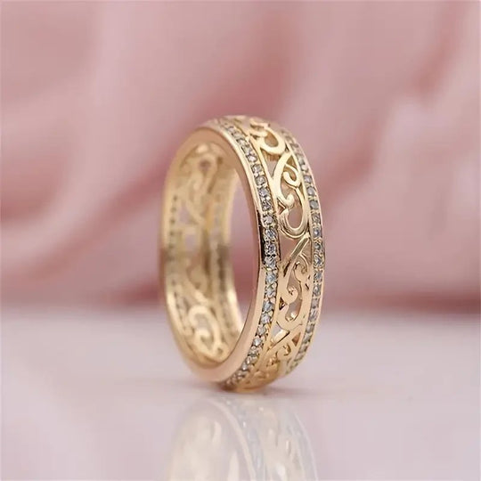 Diamond-Accented Hollow Filigree Band