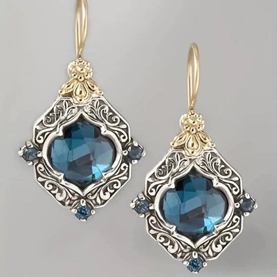 Faceted Drop Earrings with Ornate Filigree Frame
