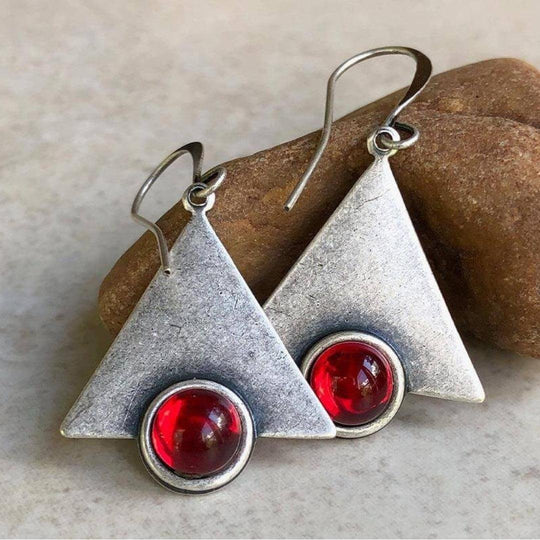 Sterling Silver Triangle Drop Earrings with Cabochon Stones