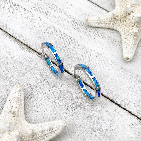 Sterling Silver Opal Inlay Hoop Earrings
