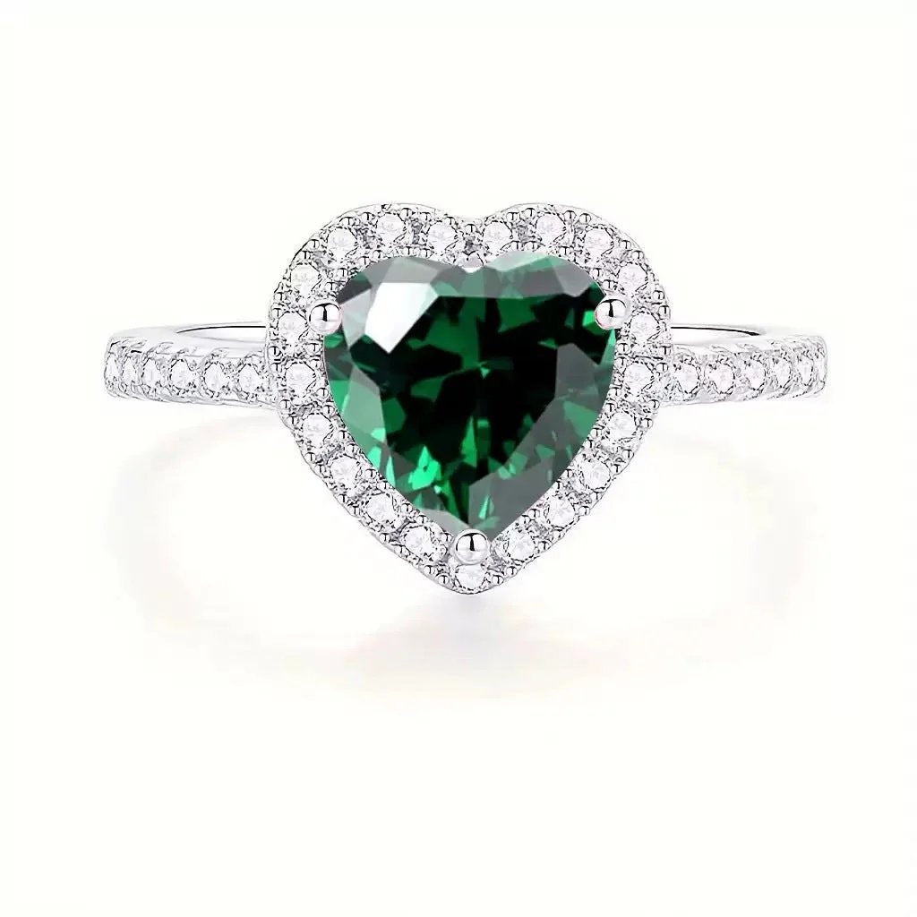 Sterling Silver Heart-Cut Halo Ring