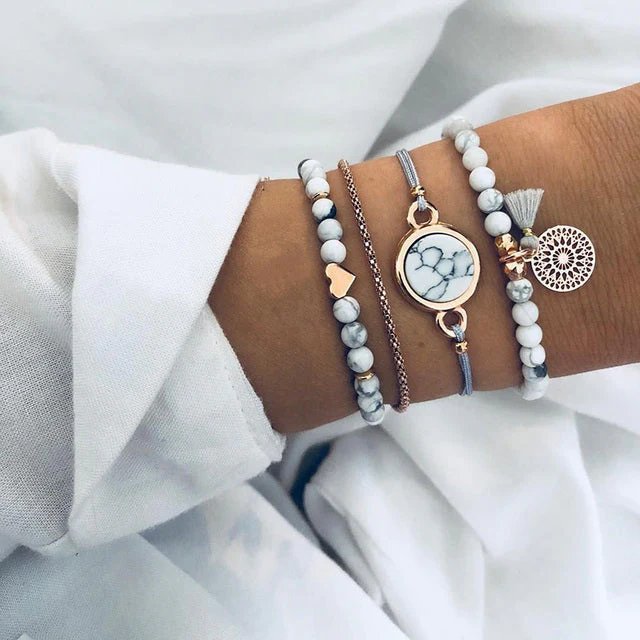 Multi-Chain Stone Beaded Bracelet Set