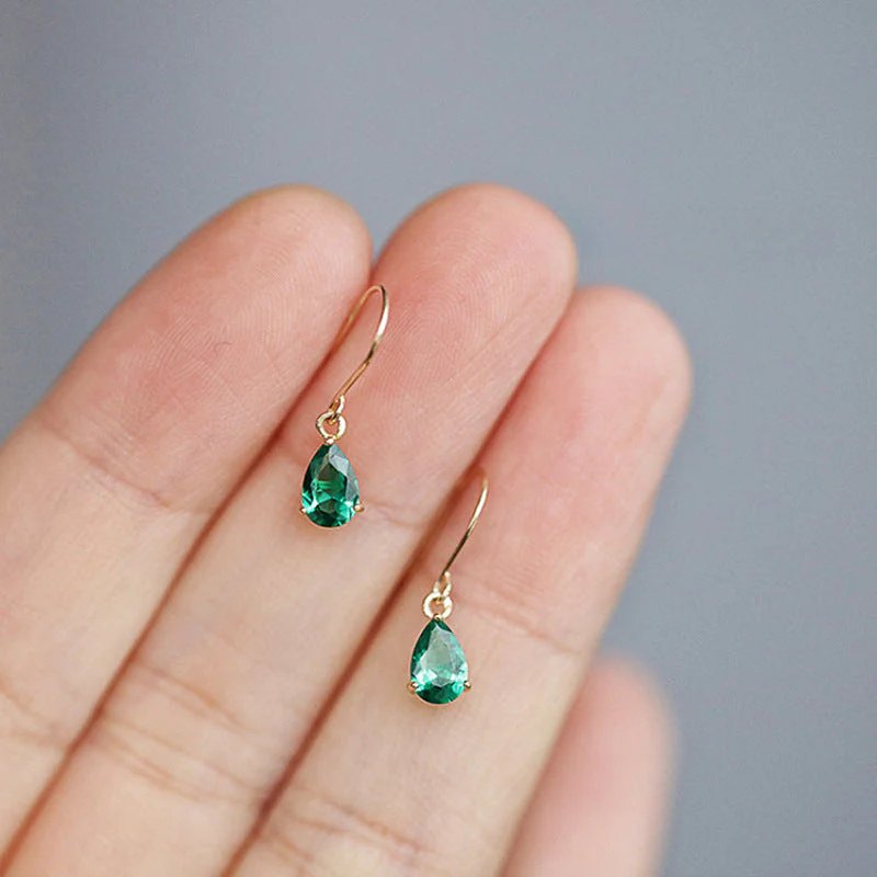 Gold Teardrop Stone Drop Earrings