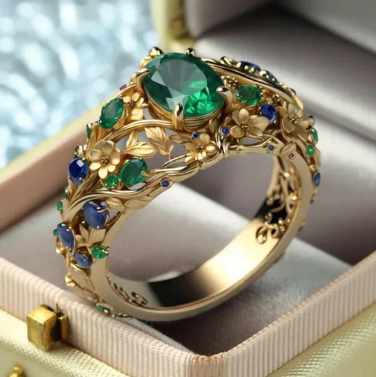 Multi-Stone Floral Gold Ring