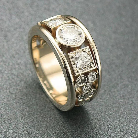 Multi-Stone Bezel-Set Gold Band Ring