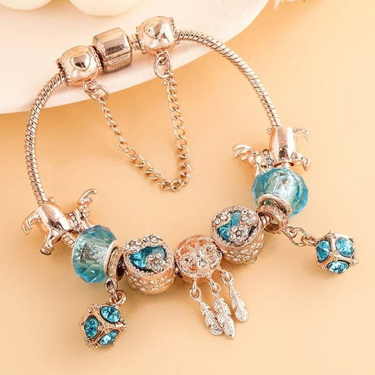 Gold Charm Bracelet with Zirconia Beads