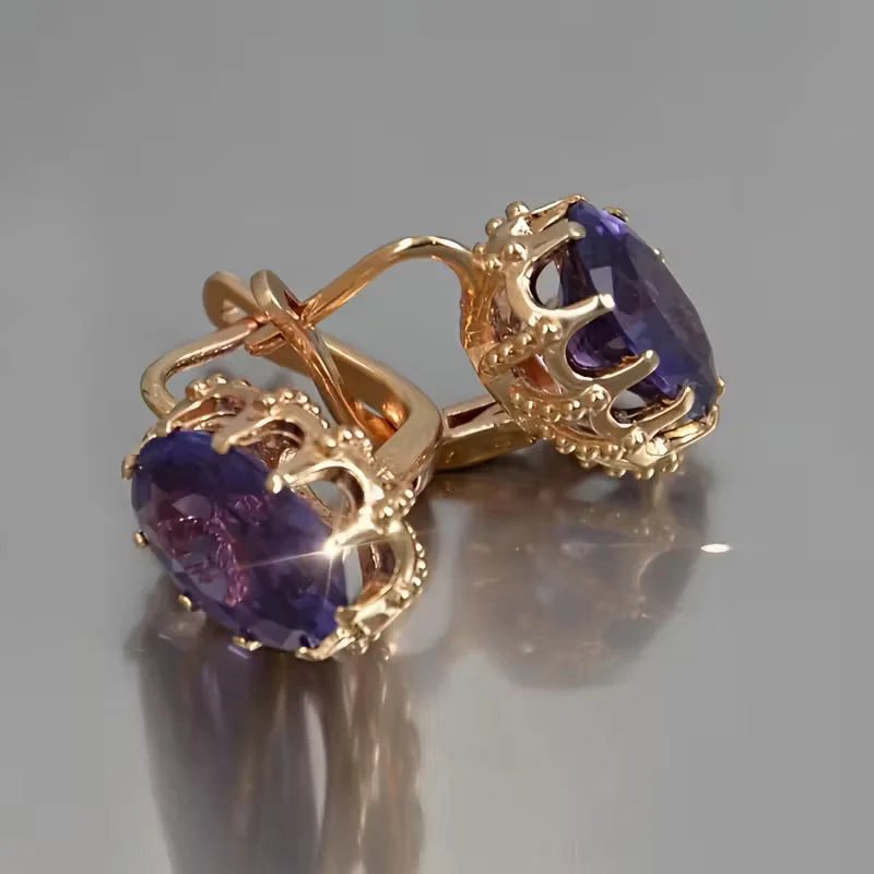 Crown-Set Amethyst Stud Earrings
