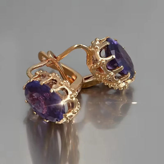 Crown-Set Amethyst Stud Earrings