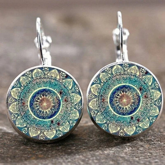 Mandala Print Lever-Back Earrings
