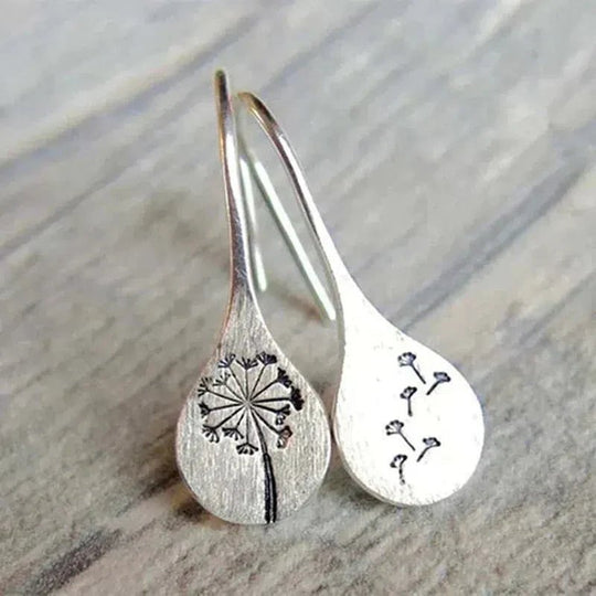Sterling Silver Engraved Dandelion Drop Earrings