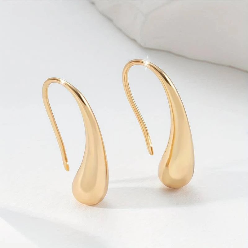 Polished Metal Teardrop Hook Earrings