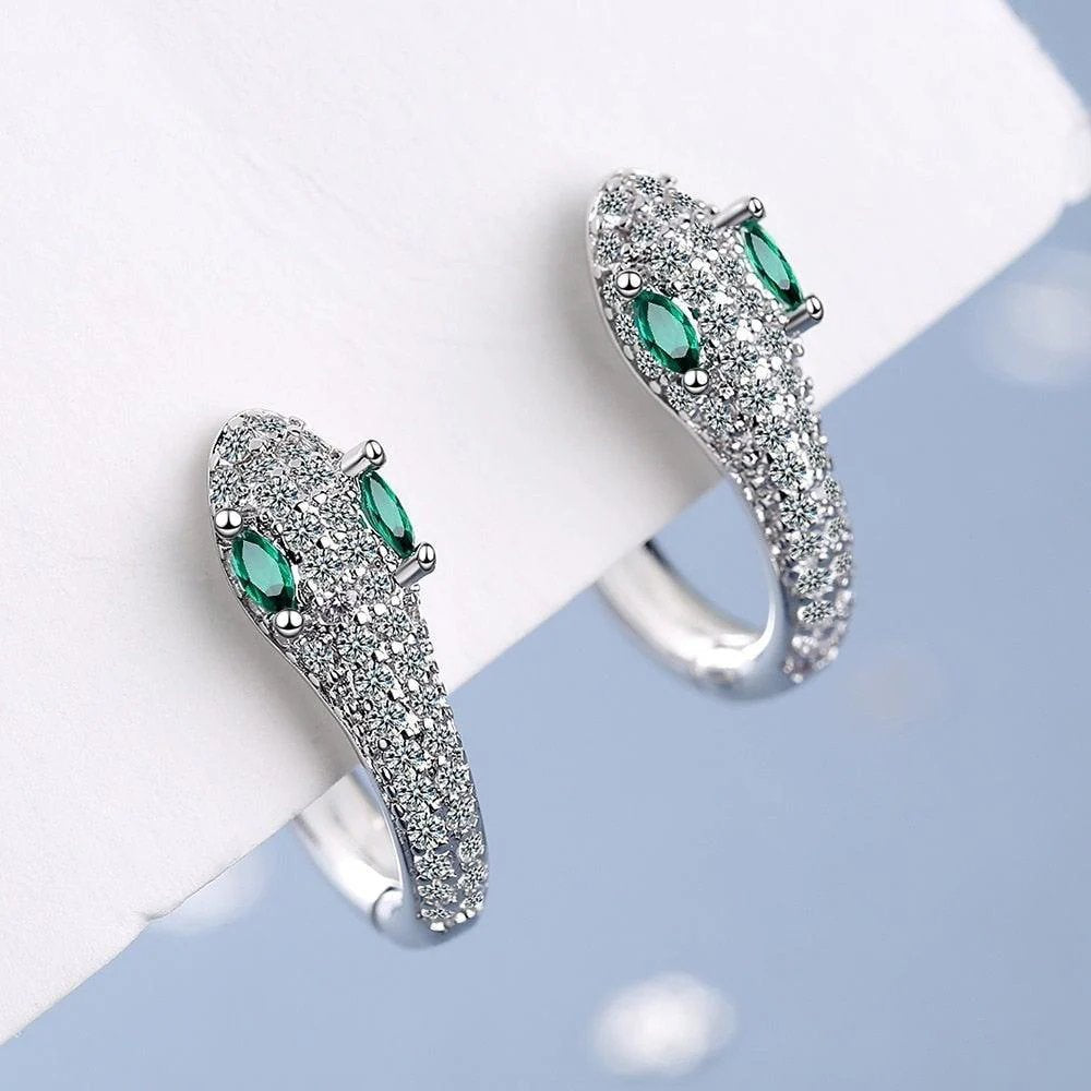 Sterling Silver Pavé Snake Hoop Earrings