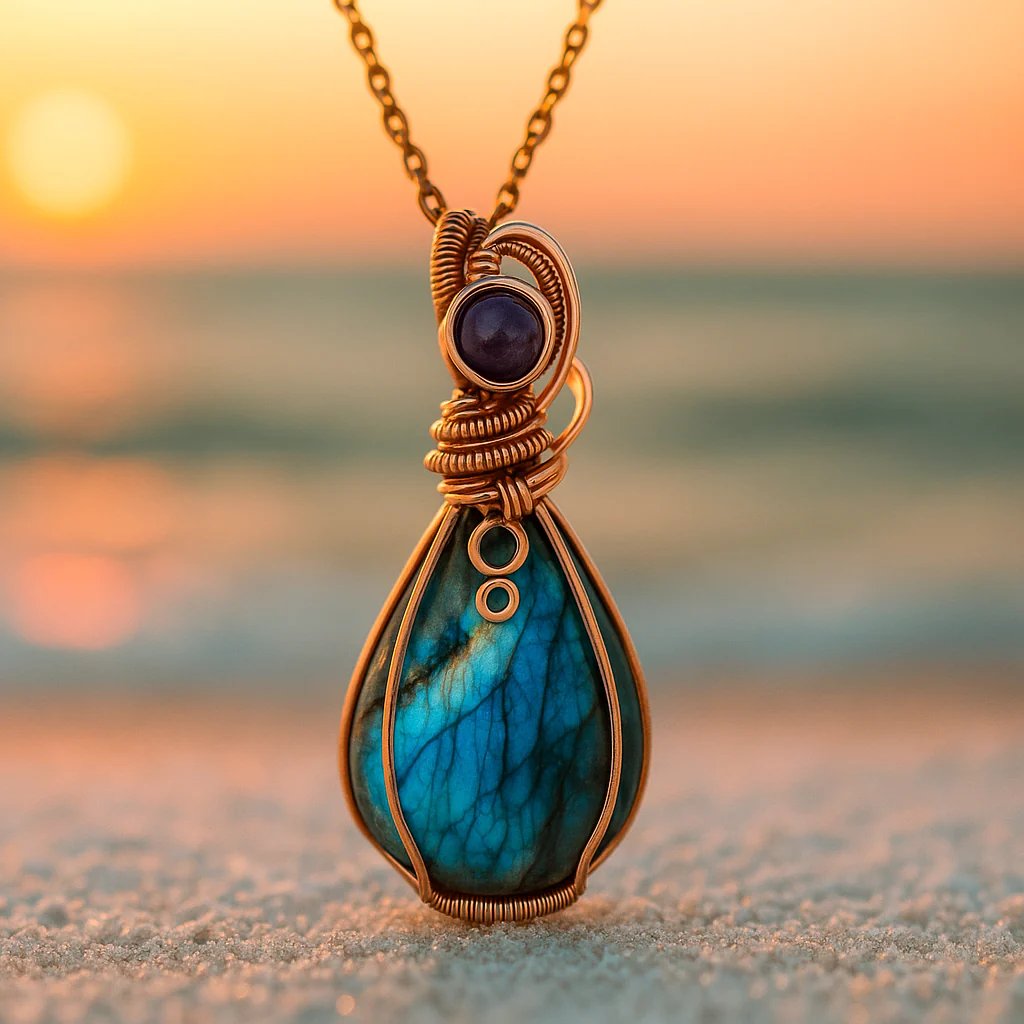 Wire-Wrapped Labradorite Teardrop Pendant Necklace