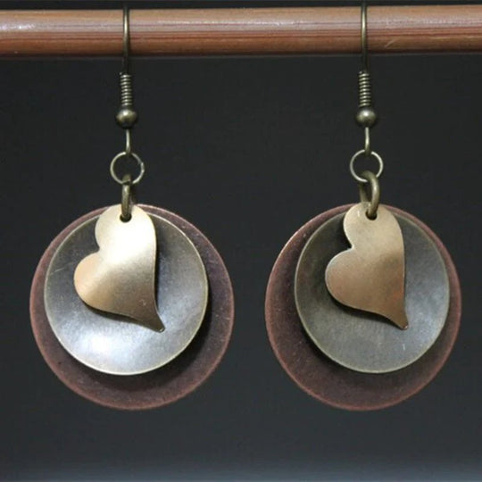 Mixed Metal Layered Heart Drop Earrings