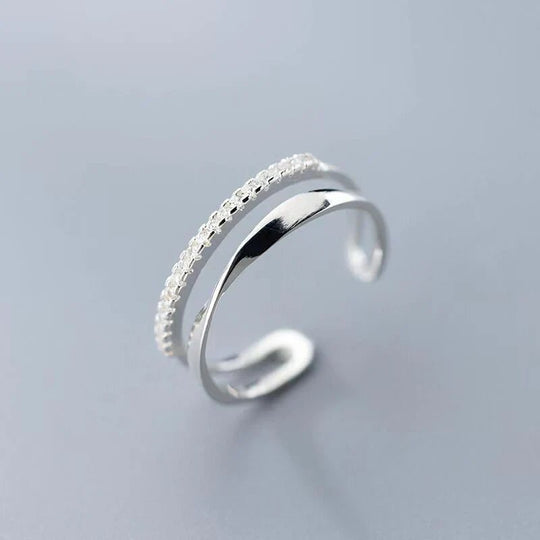 Adjustable Sterling Silver Cubic Zirconia Double Band Ring