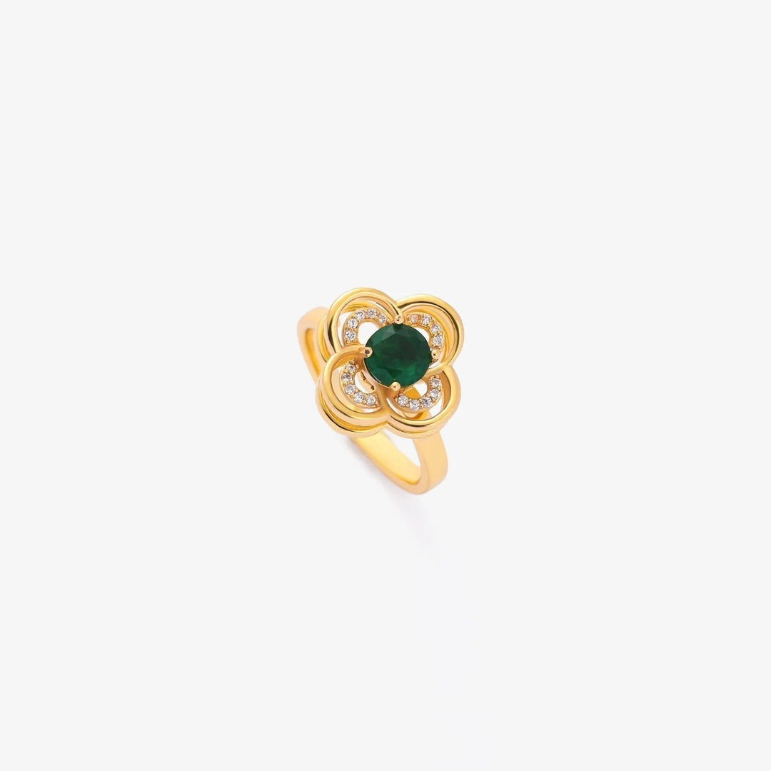 18K Gold Plated Emerald Flower Ring