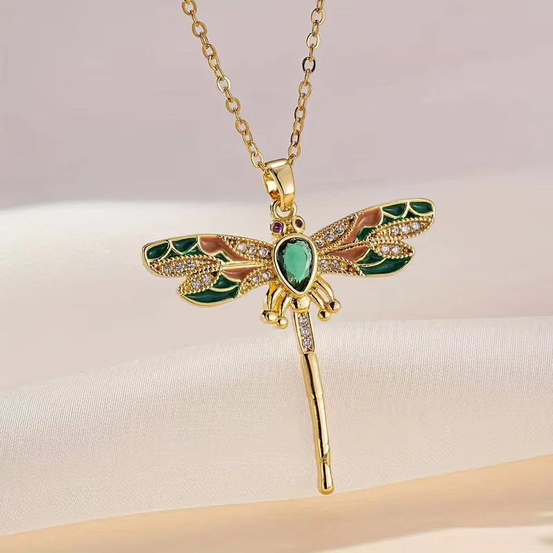 Embellished Dragonfly Pendant Necklace