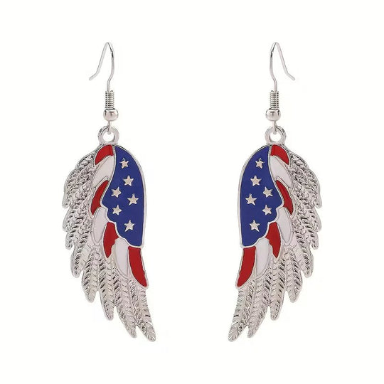 Silver-Tone Patriotic Wing Drop Earrings