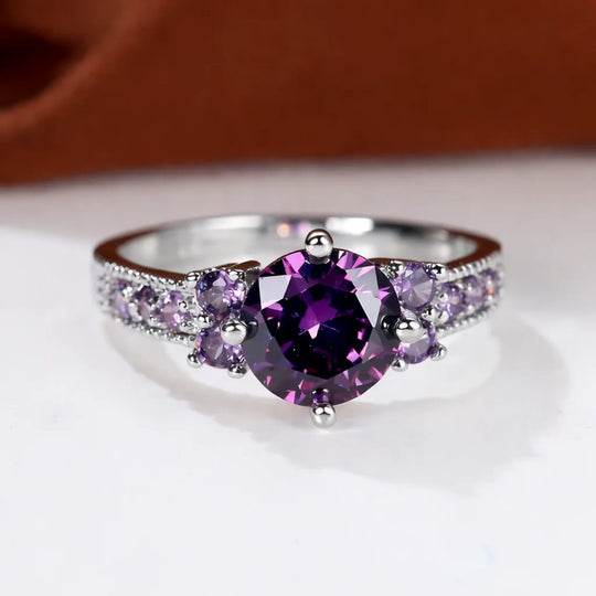 Sterling Silver Prong-Set Amethyst Ring