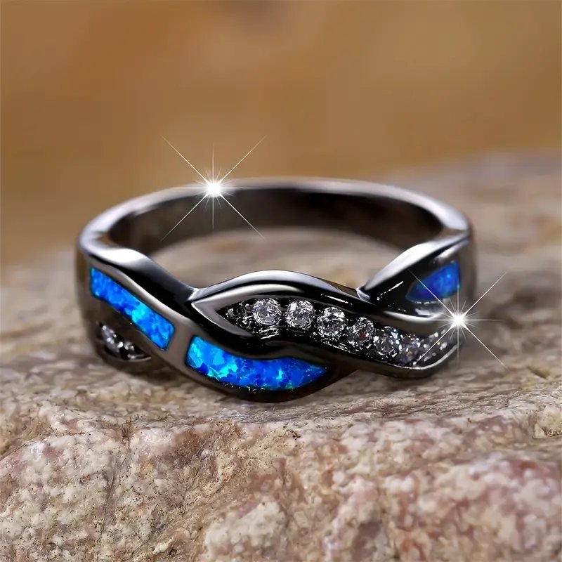 Sterling Silver Twisted Opal Inlay Ring