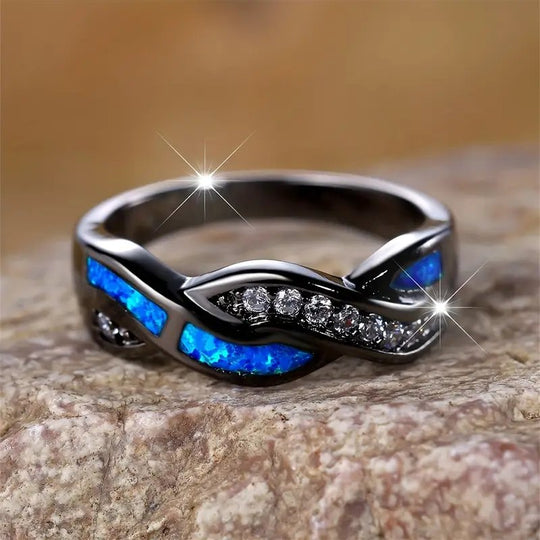 Sterling Silver Twisted Opal Inlay Ring