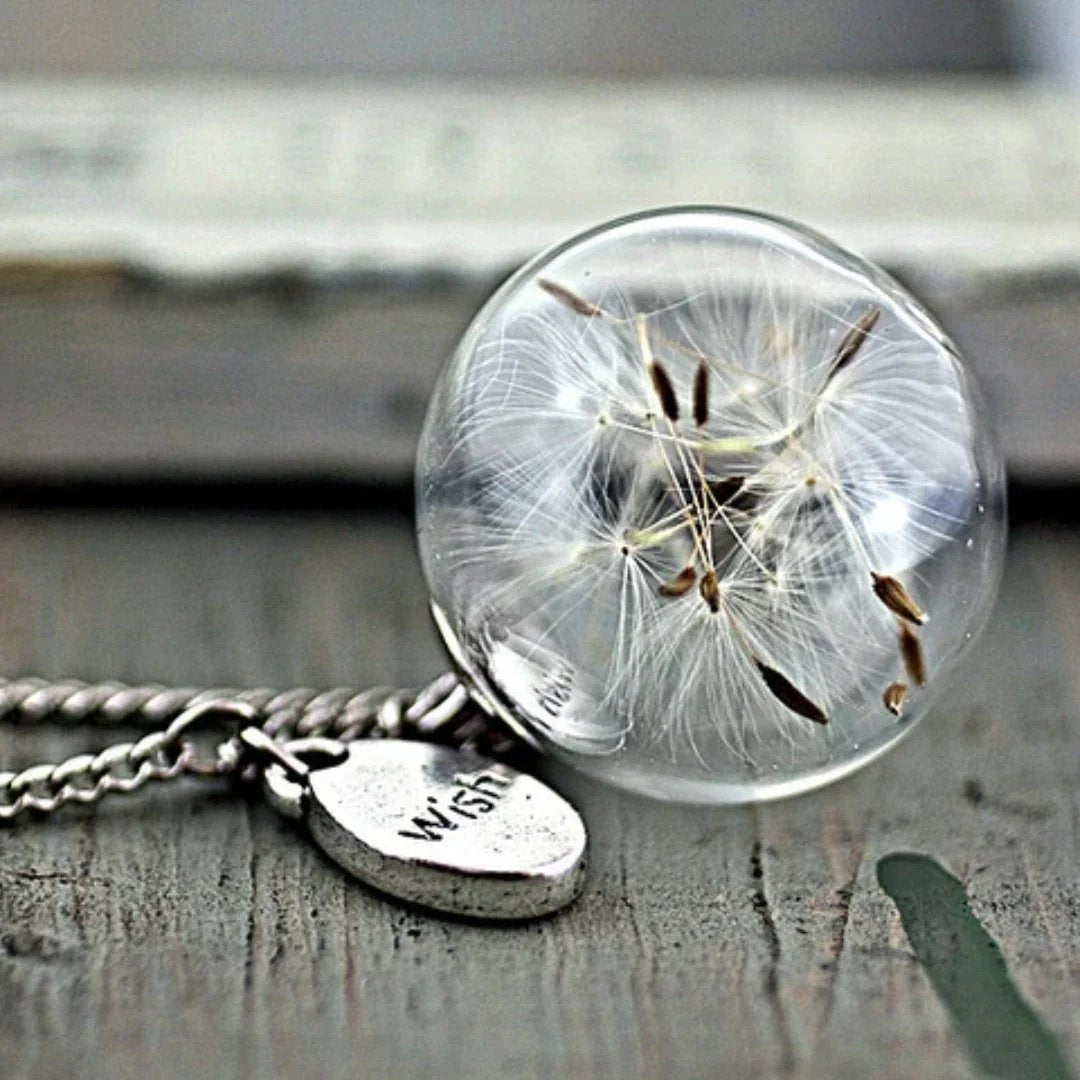 Glass Sphere Dandelion Seed Pendant Necklace