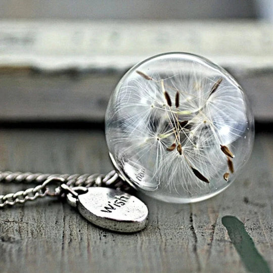 Glass Sphere Dandelion Seed Pendant Necklace