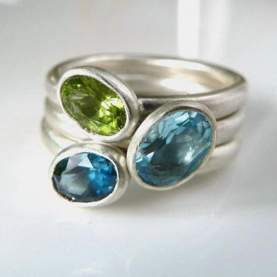 Triple Stone Bezel Set Silver Ring
