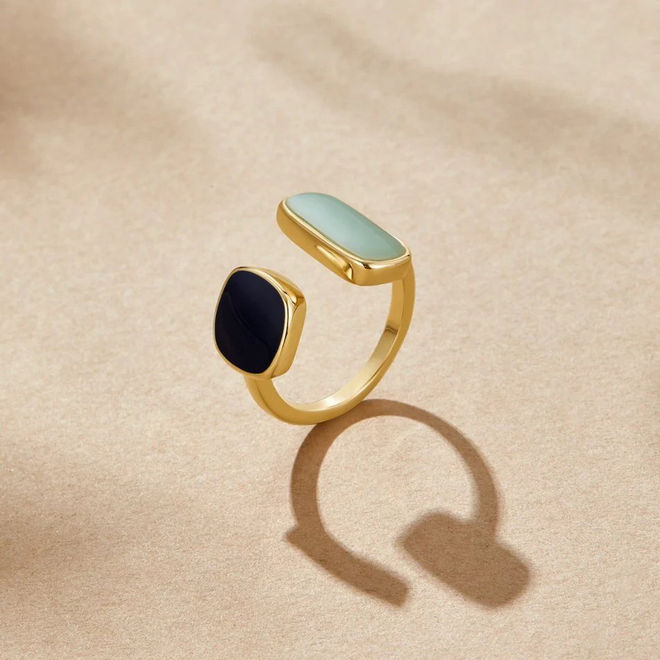 Dual Stone Gold-Plated Open Ring