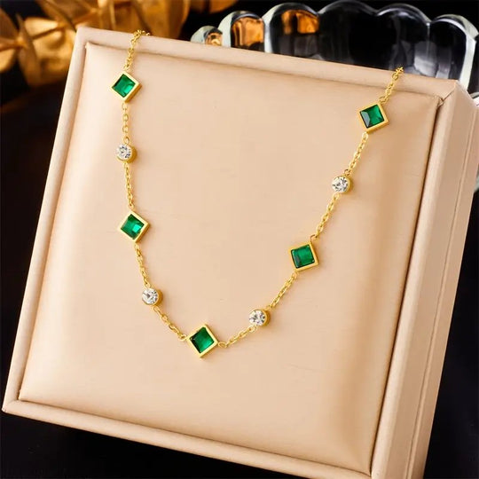 Gold-Plated Geometric Station Chain Necklace