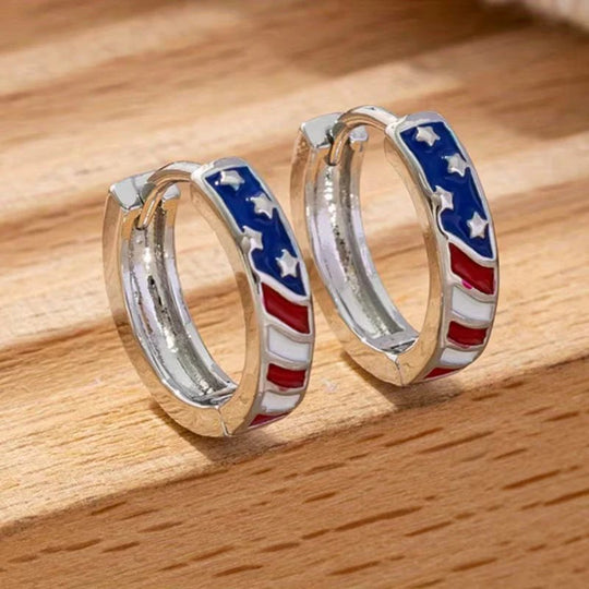 Enamel Stars Stripes Hoop Earrings