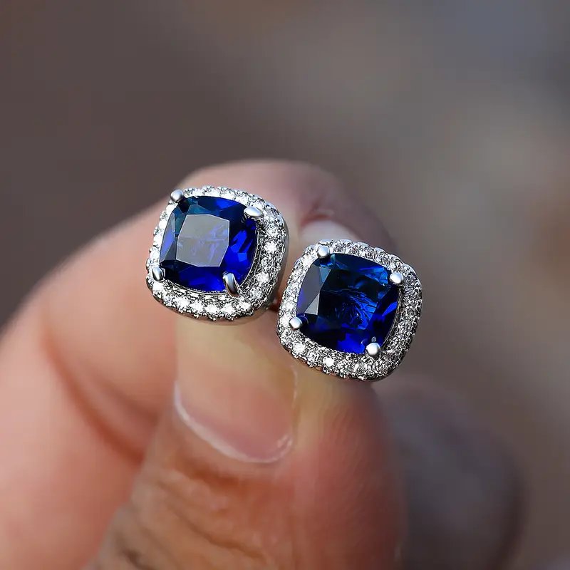 Halo Diamond Sterling Silver Stud Earrings