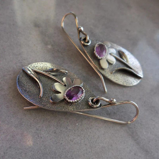 Textured Mixed Metal Gemstone Drop Earrings