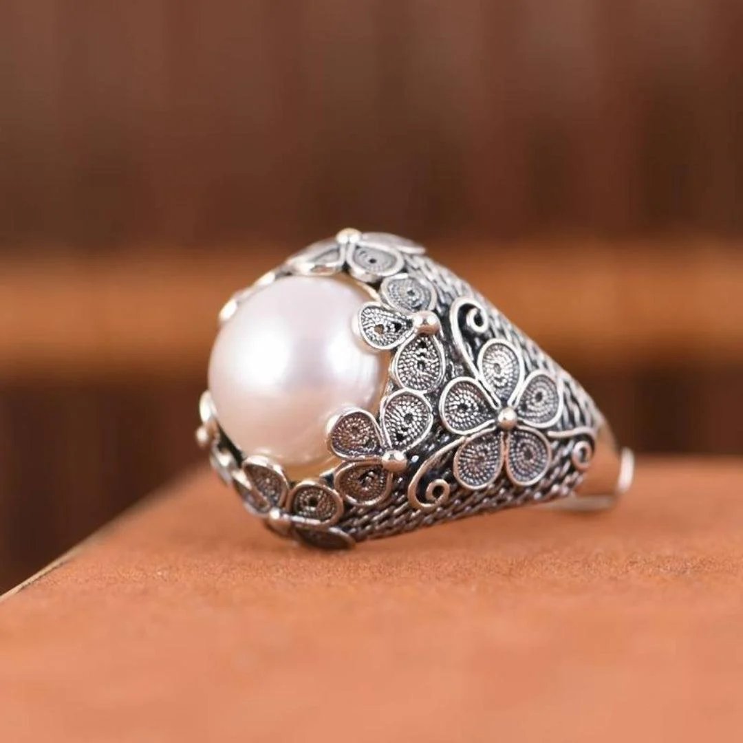 Filigree Pearl Sterling Silver Ring